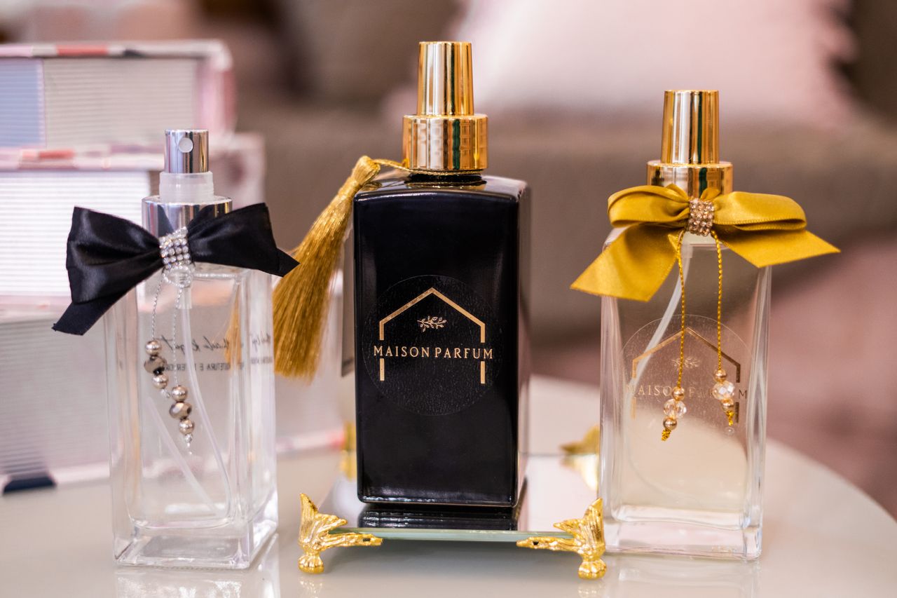 Stylish perfume bottles showcasing elegance and luxury on decorative display